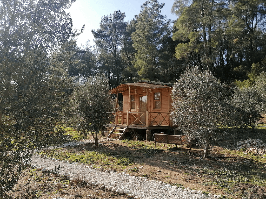 Zicht op 2e chalet Blokhut